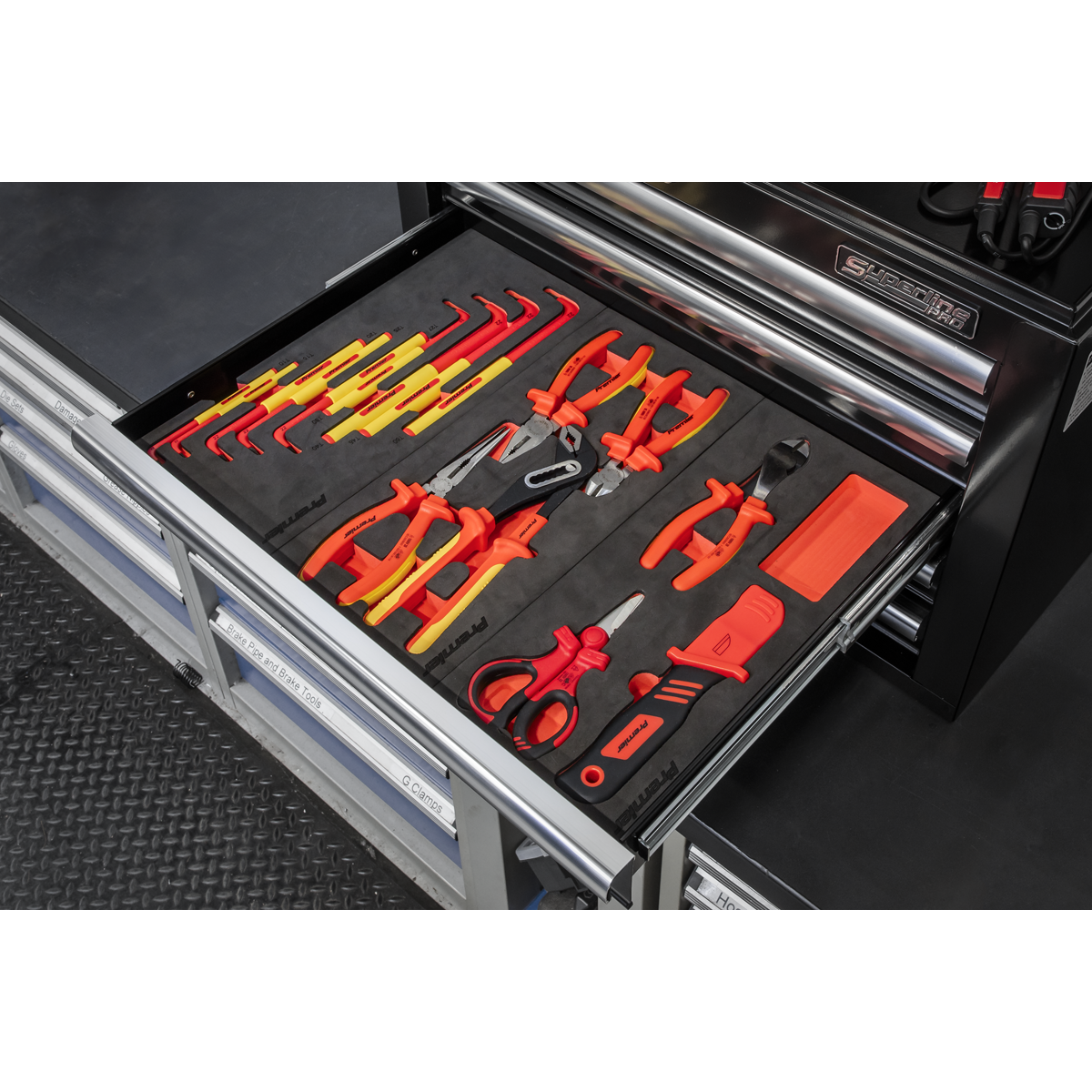 Superline PRO® Rollcab with 63pc Insulated Tool Kit, 7 Drawer, Black (TBTECOMBO2)