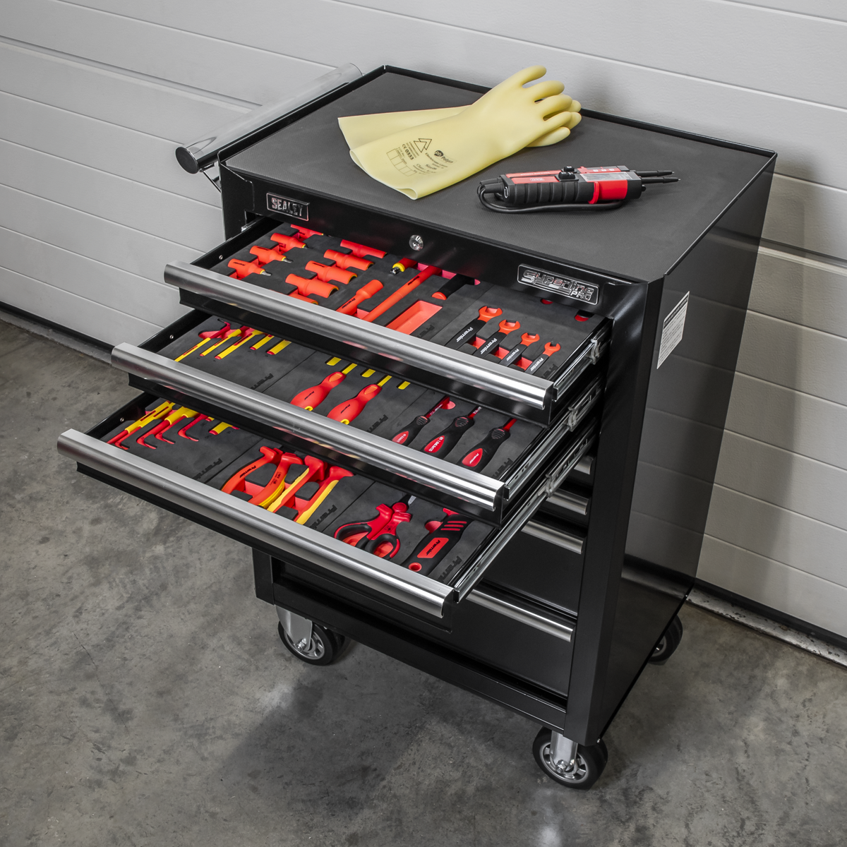 Superline PRO® Rollcab with 63pc Insulated Tool Kit, 7 Drawer, Black (TBTECOMBO2)