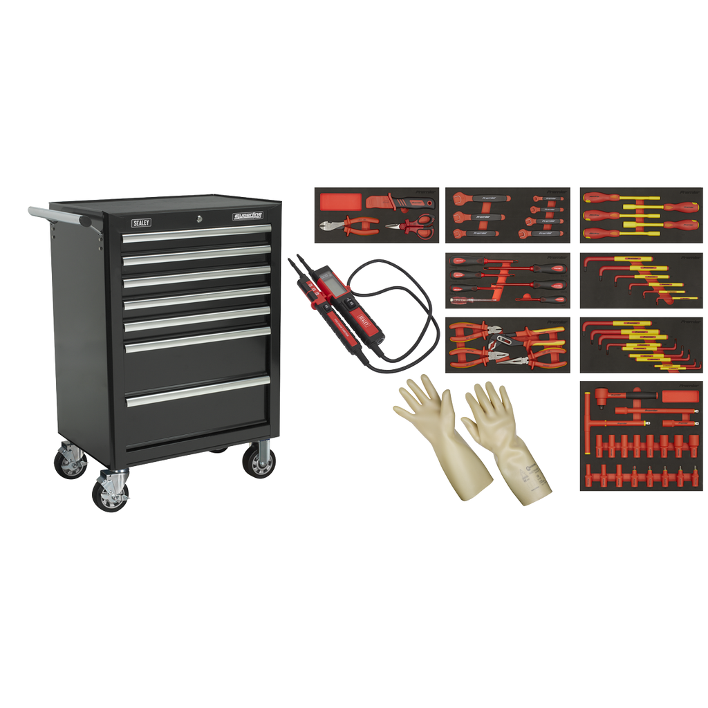 Superline PRO® Rollcab with 63pc Insulated Tool Kit, 7 Drawer, Black (TBTECOMBO2)