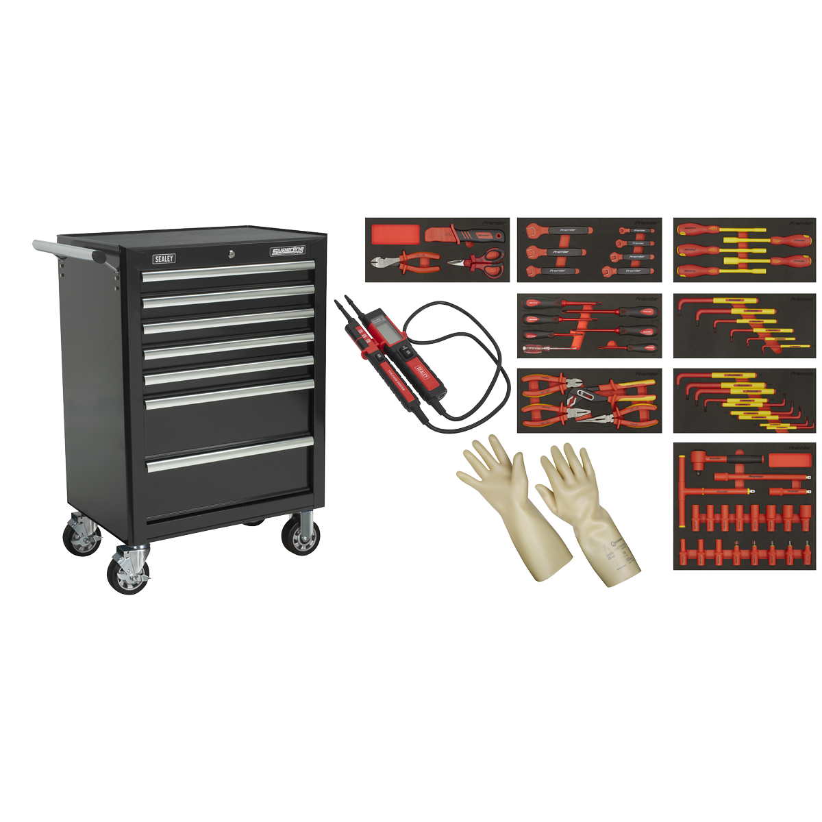 Superline PRO® Rollcab with 63pc Insulated Tool Kit, 7 Drawer, Black (TBTECOMBO2)