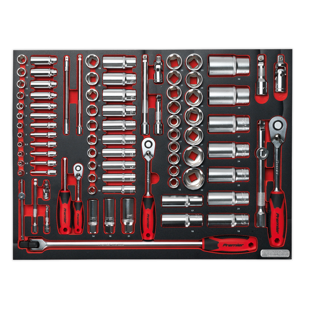 Premier Platinum Socket Set with Tool Tray 1/4", 3/8" & 1/2"Sq Drive 91pc