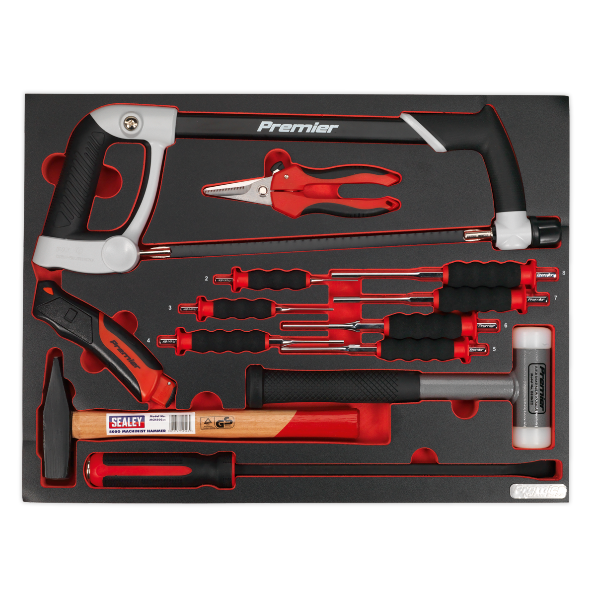 Premier Platinum Hacksaw, Hammers & Punch Kit with Tool Tray