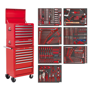 Superline PRO® Tool Chest Combination 14 Drawer with 446pc Tool Kit - Red