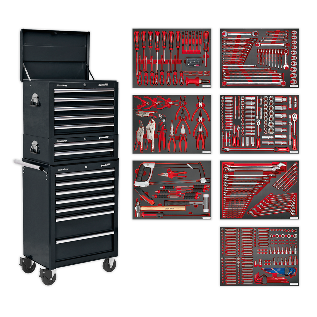 Superline PRO® Tool Chest Combination 14 Drawer with 446pc Tool Kit - Black