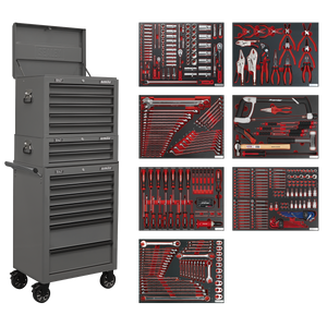 Superline PRO® Tool Chest Combination 14 Drawer with 446pc Tool Kit - Grey