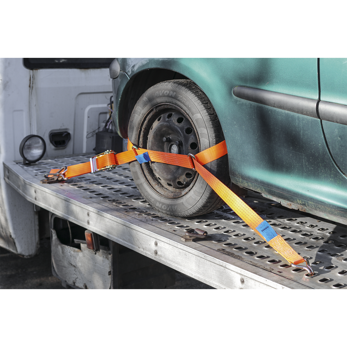 Steel Wheel Car Transporter Ratchet Strap 50mm x 3m 4500kg Breaking Strength
