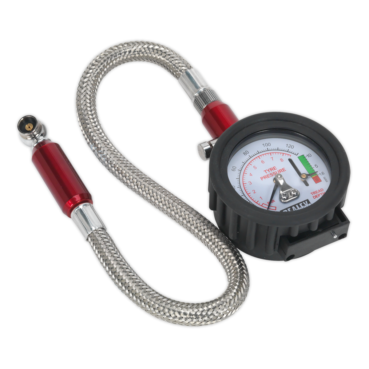 Tyre Pressure Gauge & Tyre Tread Depth Gauge with Flexible Hose 0-8bar(0-120psi)