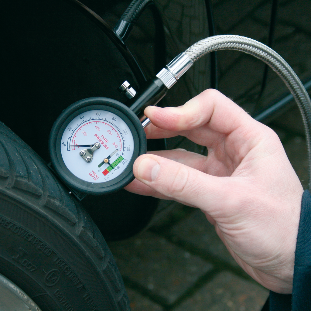 Tyre Pressure Gauge & Tyre Tread Depth Gauge with Flexible H