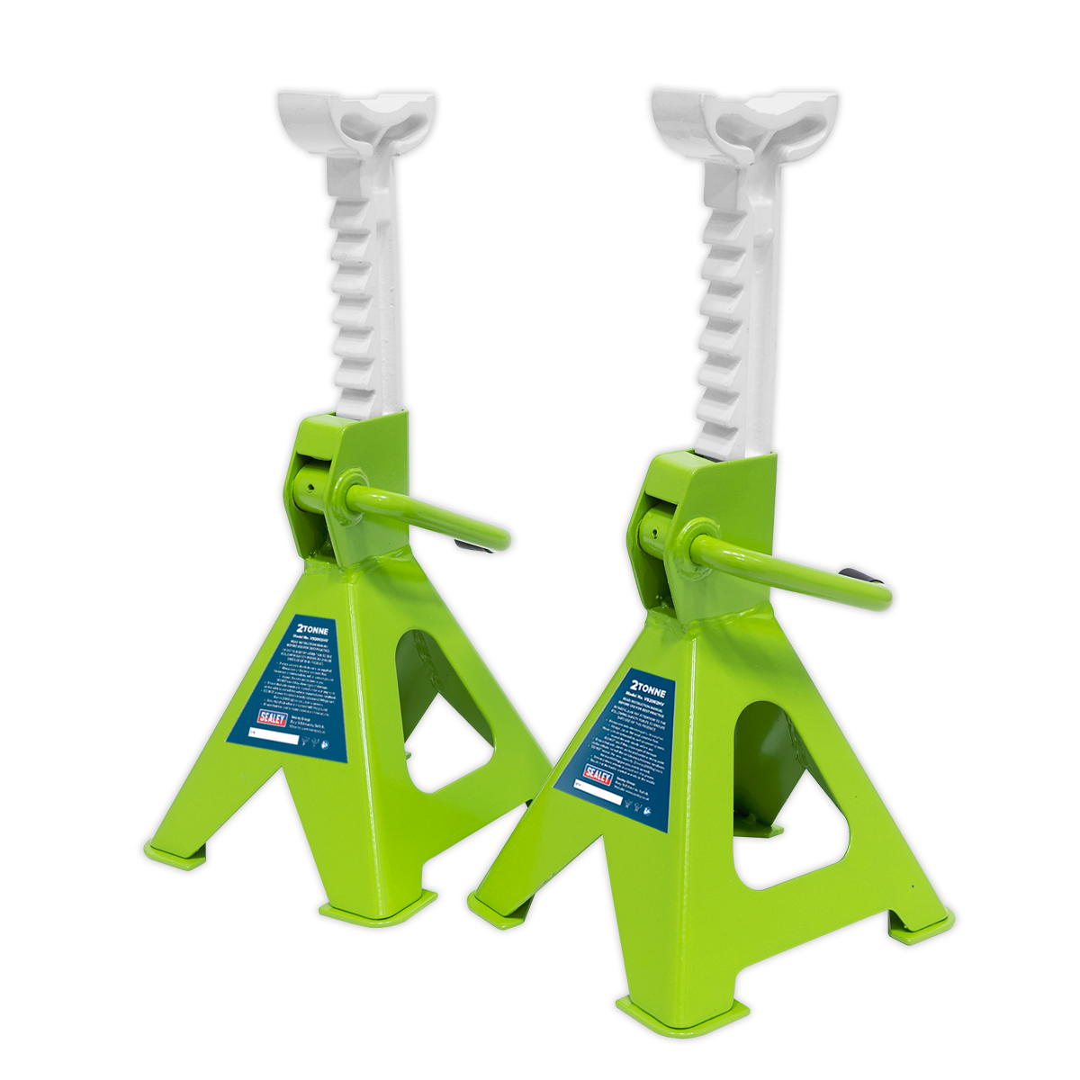 Ratchet Type Axle Stands (Pair) 2 Tonne Capacity per Stand - Hi-Vis Green