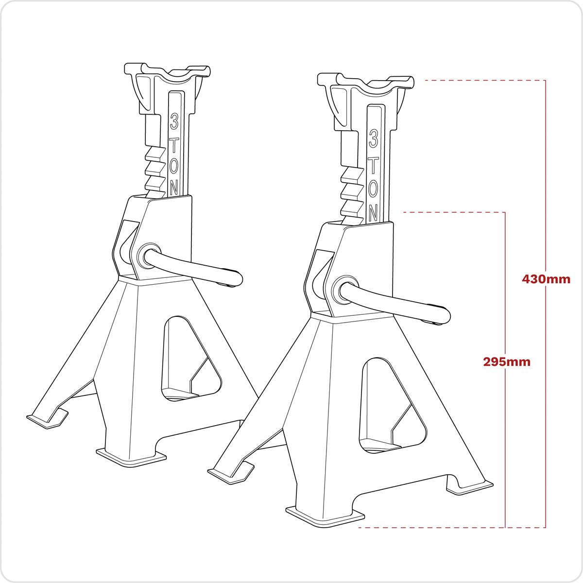 Ratchet Type Axle Stands, 3 Tonne Capacity per Stand, Red (VS2003)