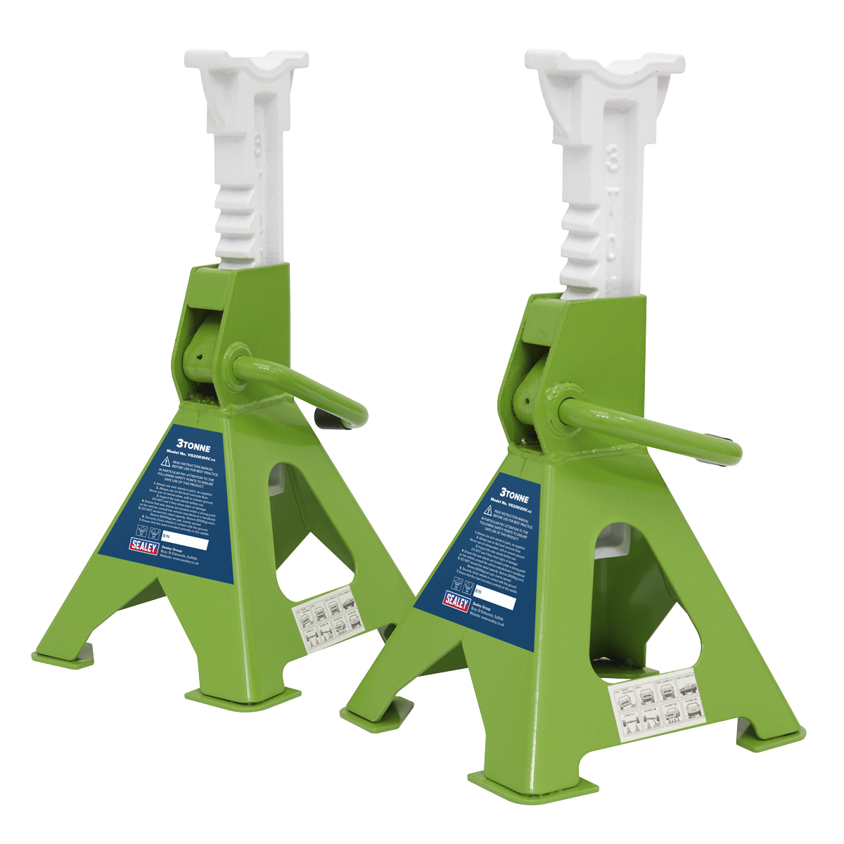 Ratchet Type Axle Stands, 3 Tonne Capacity per Stand, Green (VS2003HV)