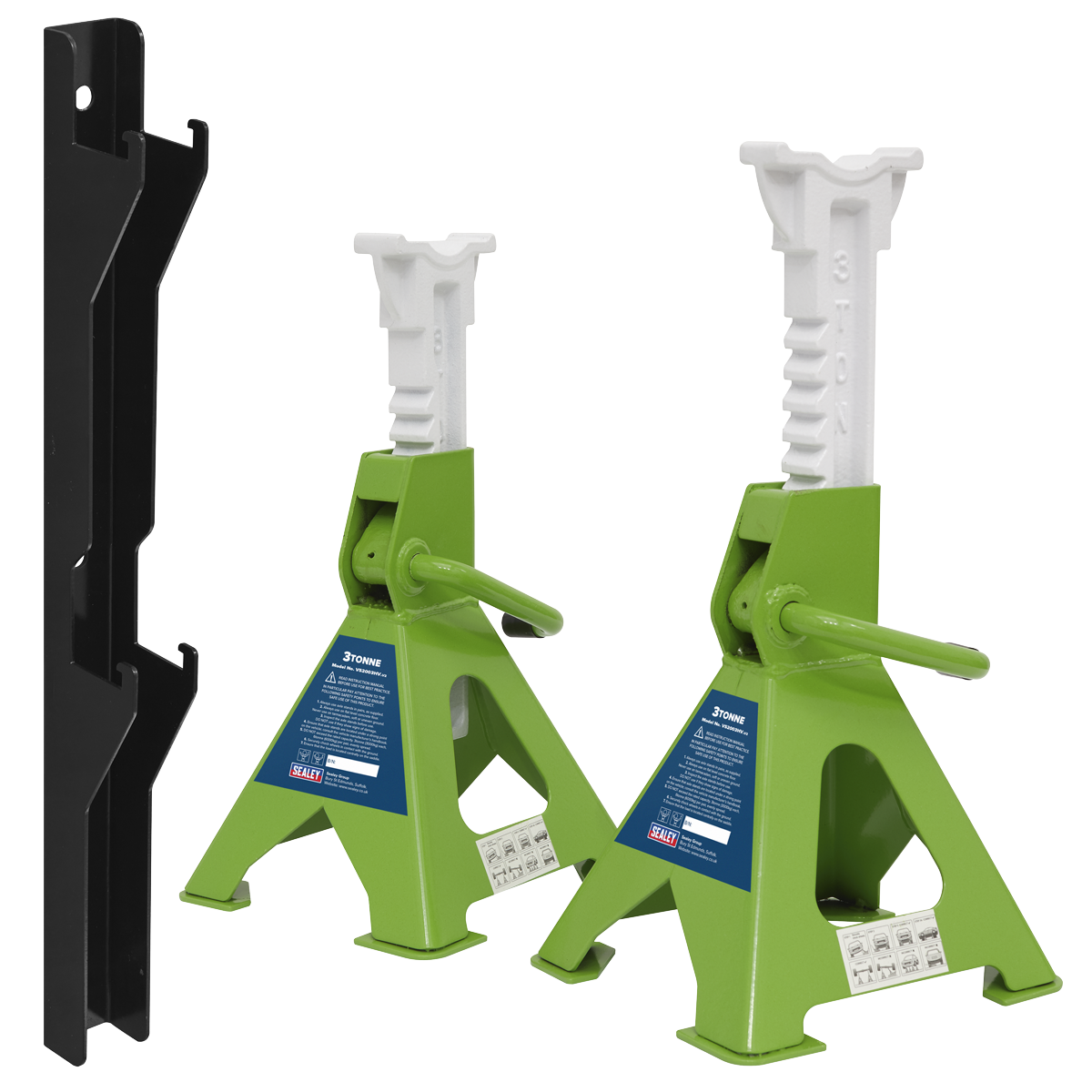 Axle Stand & Axle Stand Storage Rack Combo 3 Tonne - Hi-Vis Green