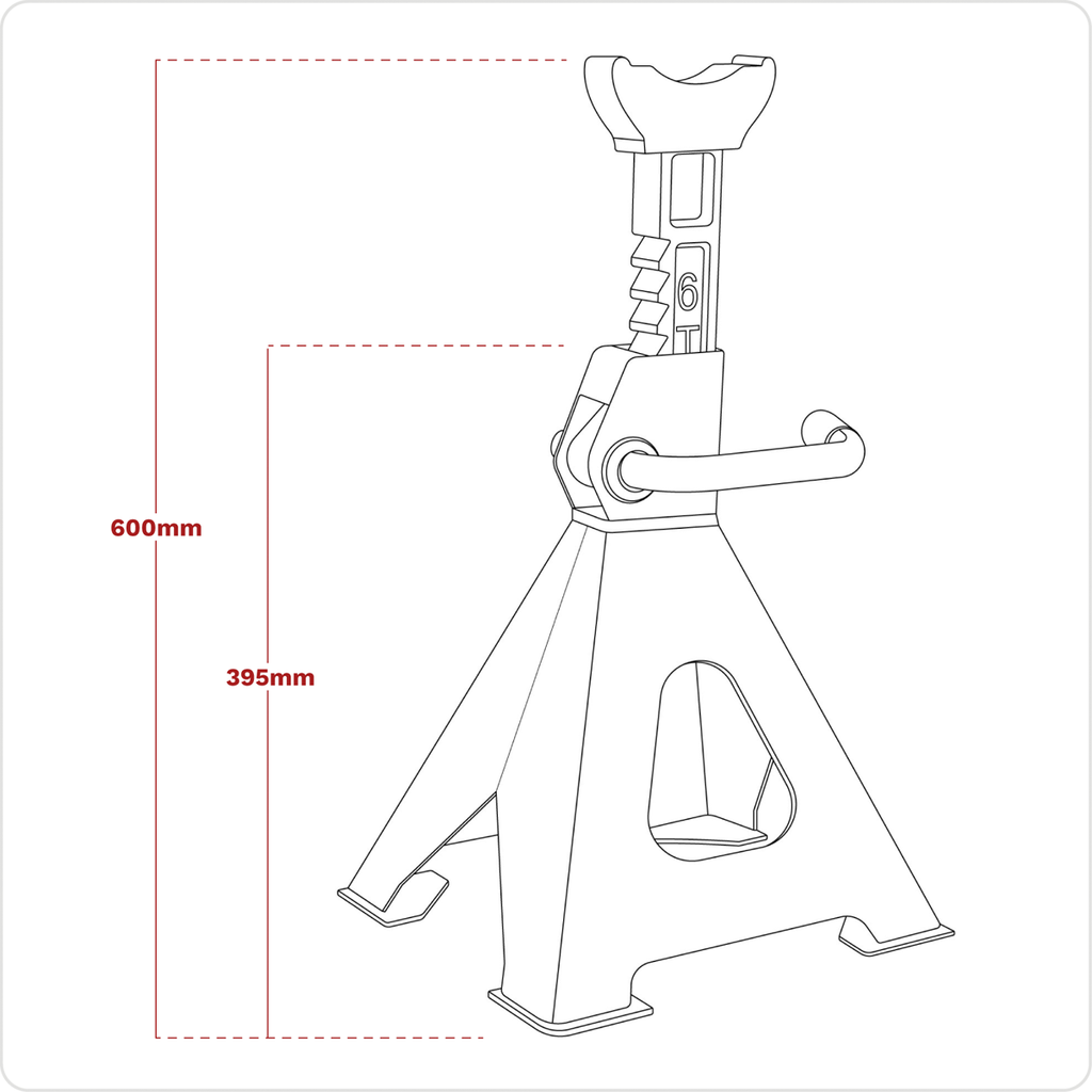Ratchet Type Axle Stands, 6 Tonne Capacity per Stand, Red (VS2006)