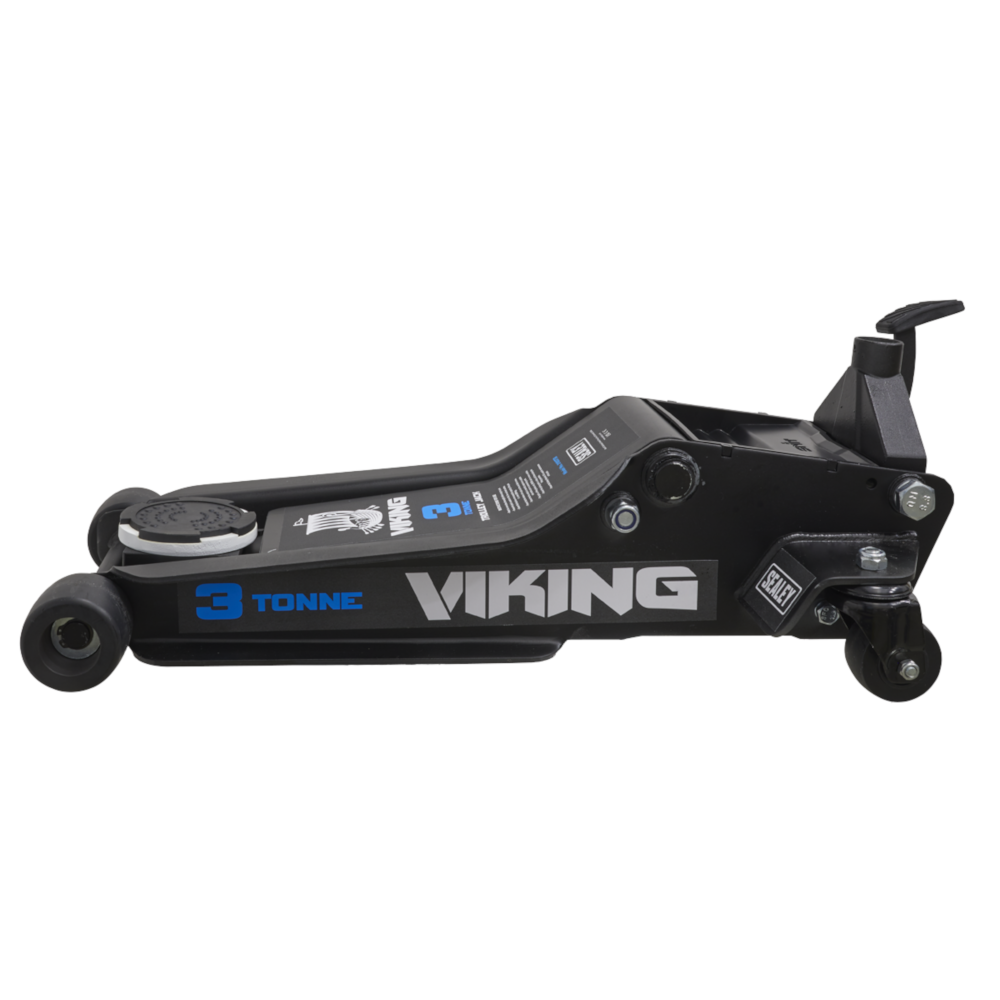 Sealey 3100TB Viking 3 Tonne Low Entry Profile Long Reach Professional Garage Workshop Lifting Trolley Jack with Rocket Lift Black