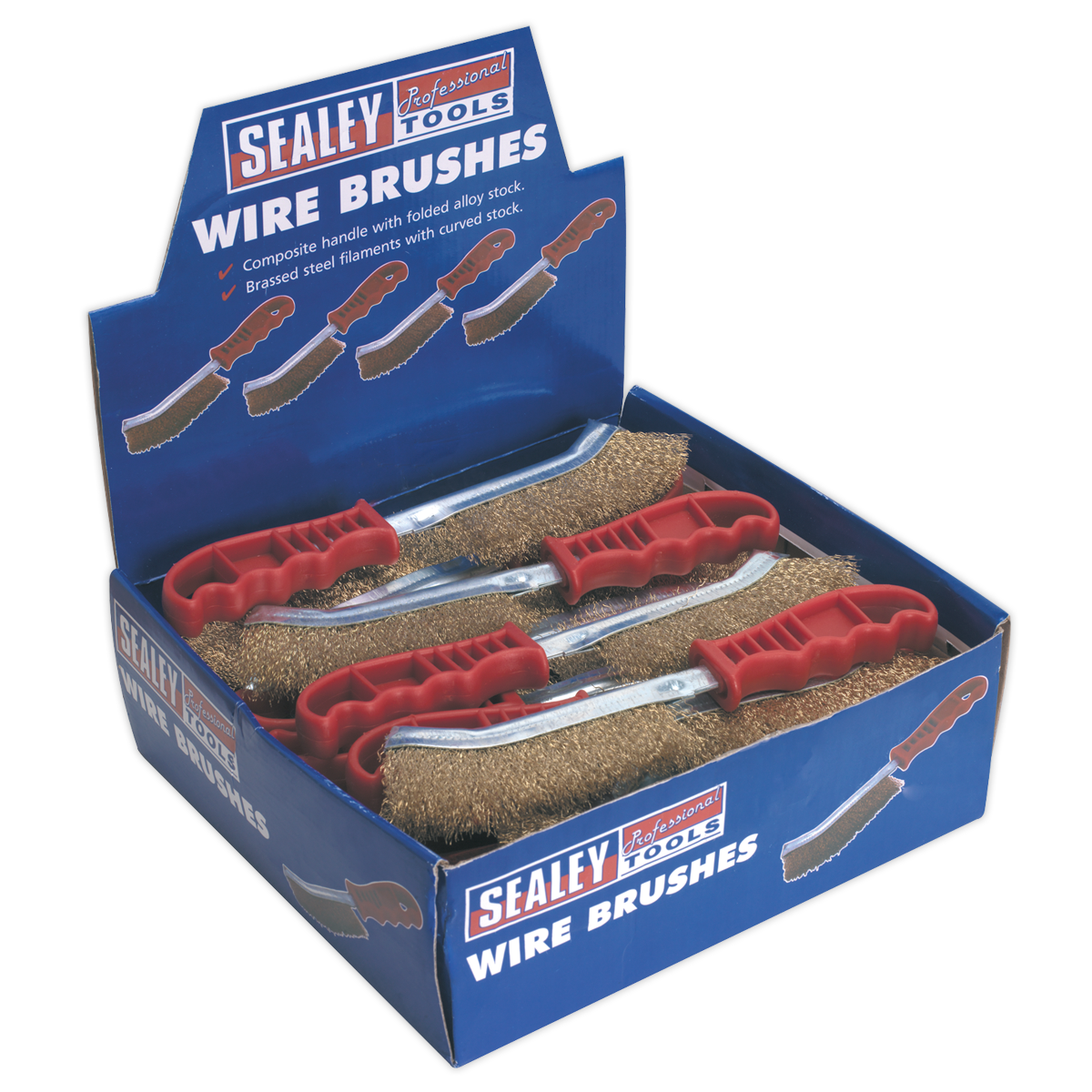 Brassed Steel Wire Brush with Plastic Handle - Display Box of 24