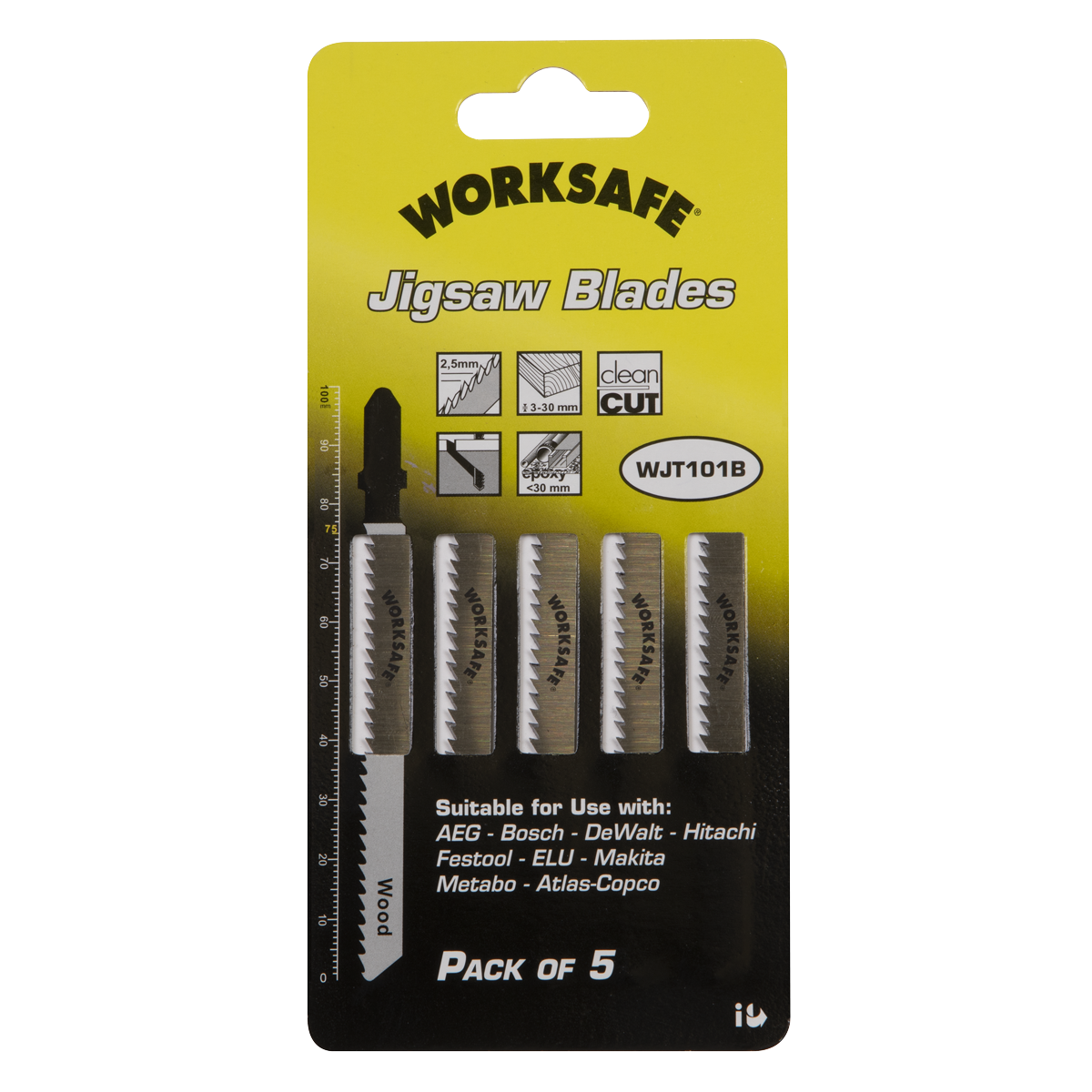 Worksafe® Jigsaw Blade for Wood & Plastics 75mm 10tpi - Pack