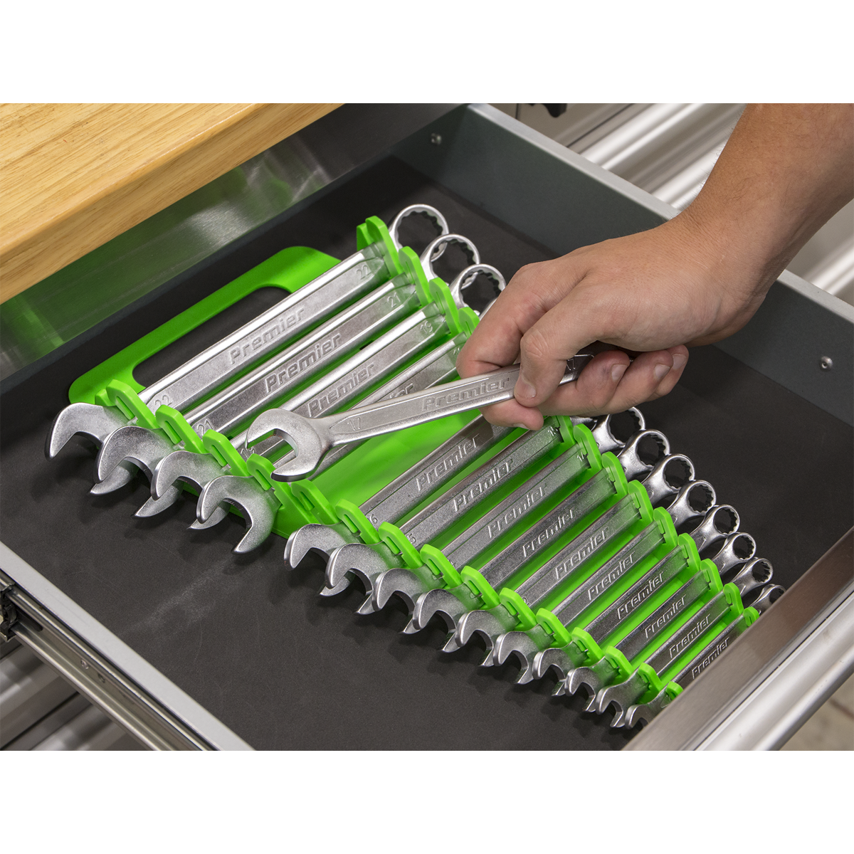 Premier Spanner Rack, 15 Spanners Capacity, Hi-Vis Green (WR08HV)
