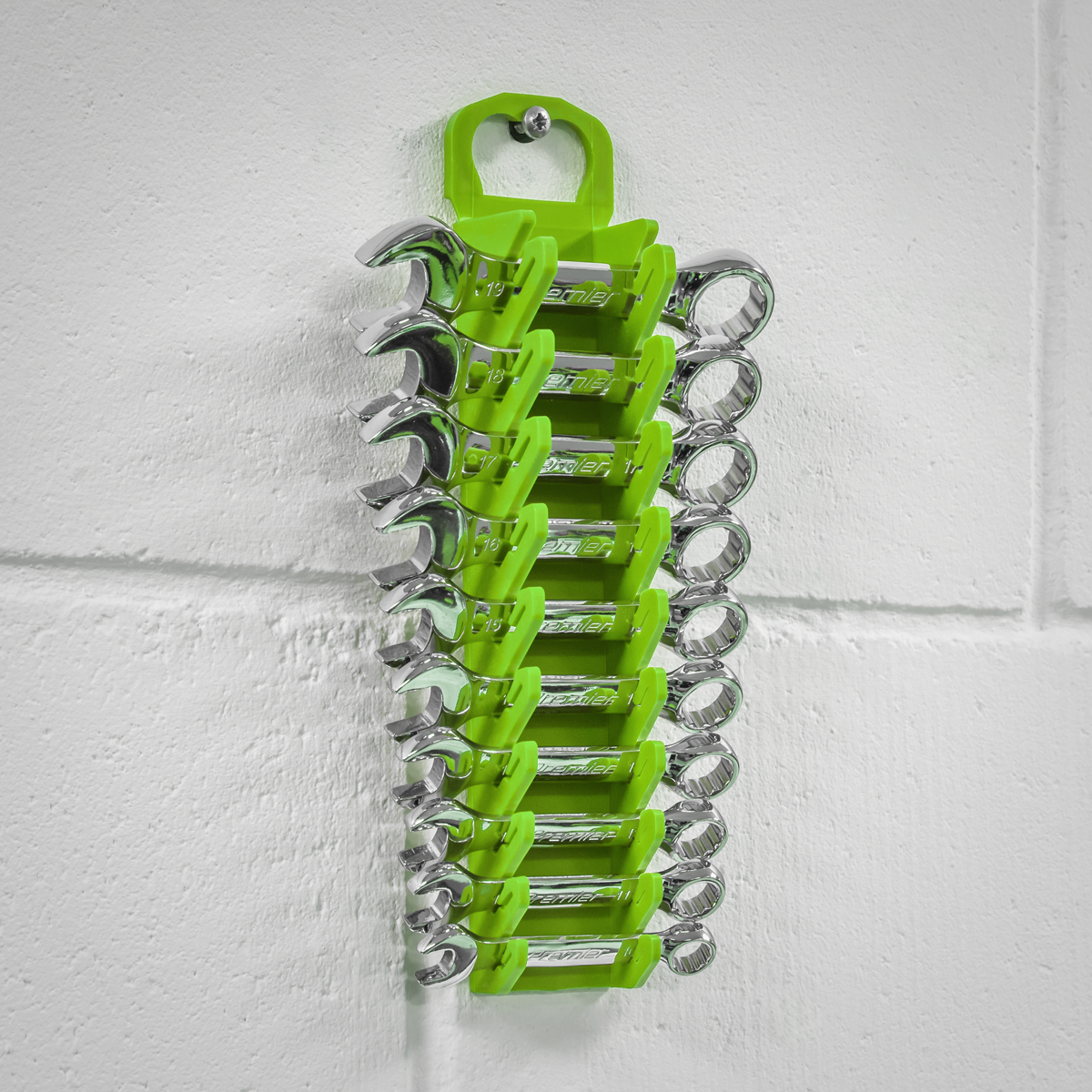 Premier Spanner Rack, 10 Stubby Spanners Capacity, Hi-Vis Green (WR10HV)