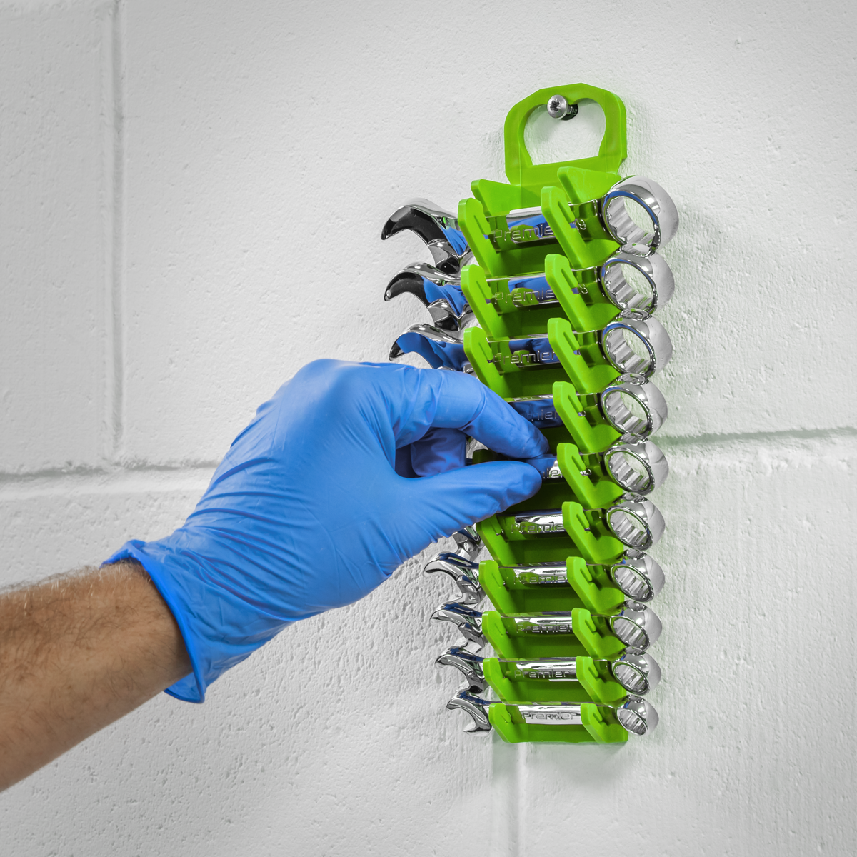 Premier Spanner Rack, 10 Stubby Spanners Capacity, Hi-Vis Green (WR10HV)