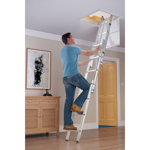 Werner 7600300 Aluminium 3 Section Sliding Attic Access Loft Ladder 2.13m-3.00m EN14975