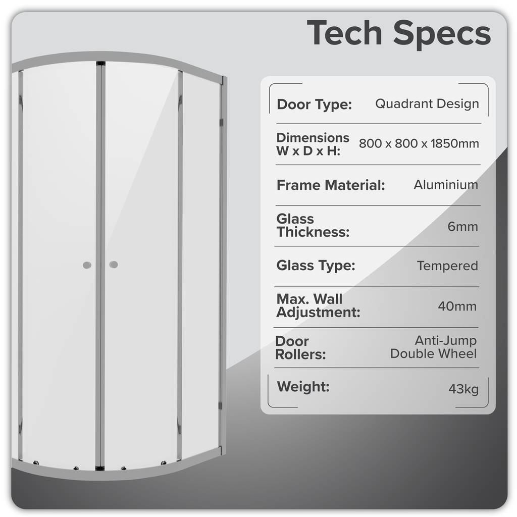 Quadrant Shower Entry Enclosure 800 x 800 x 1850mm with 6mm Tempered Glass - Chrome