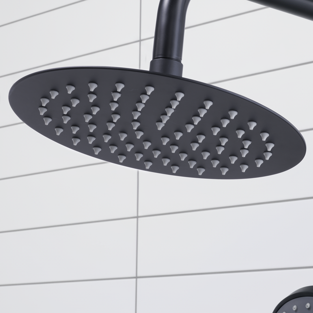 Thermostatic Shower Mixer Set, 20cm Round Head, Adjustable Rail - Black