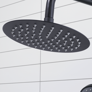 Thermostatic Shower Mixer Set, 20cm Round Head, Adjustable Rail - Black
