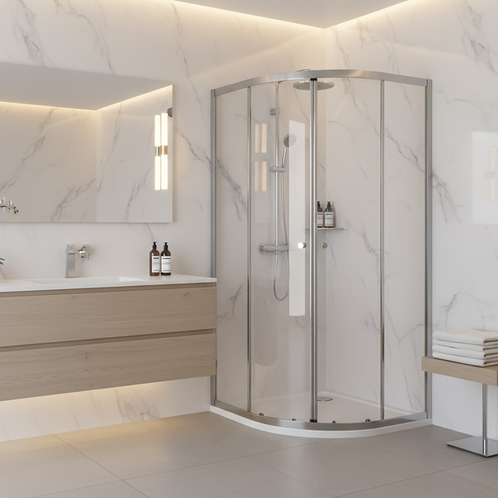 Quadrant Shower Entry Enclosure 800 x 800 x 1850mm with 6mm Tempered Glass - Chrome