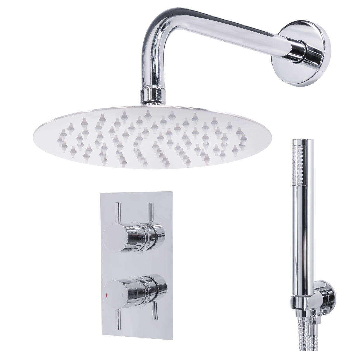 Concealed Thermostatic Shower Set 20cm Round Head & Hand Shower - Chrome