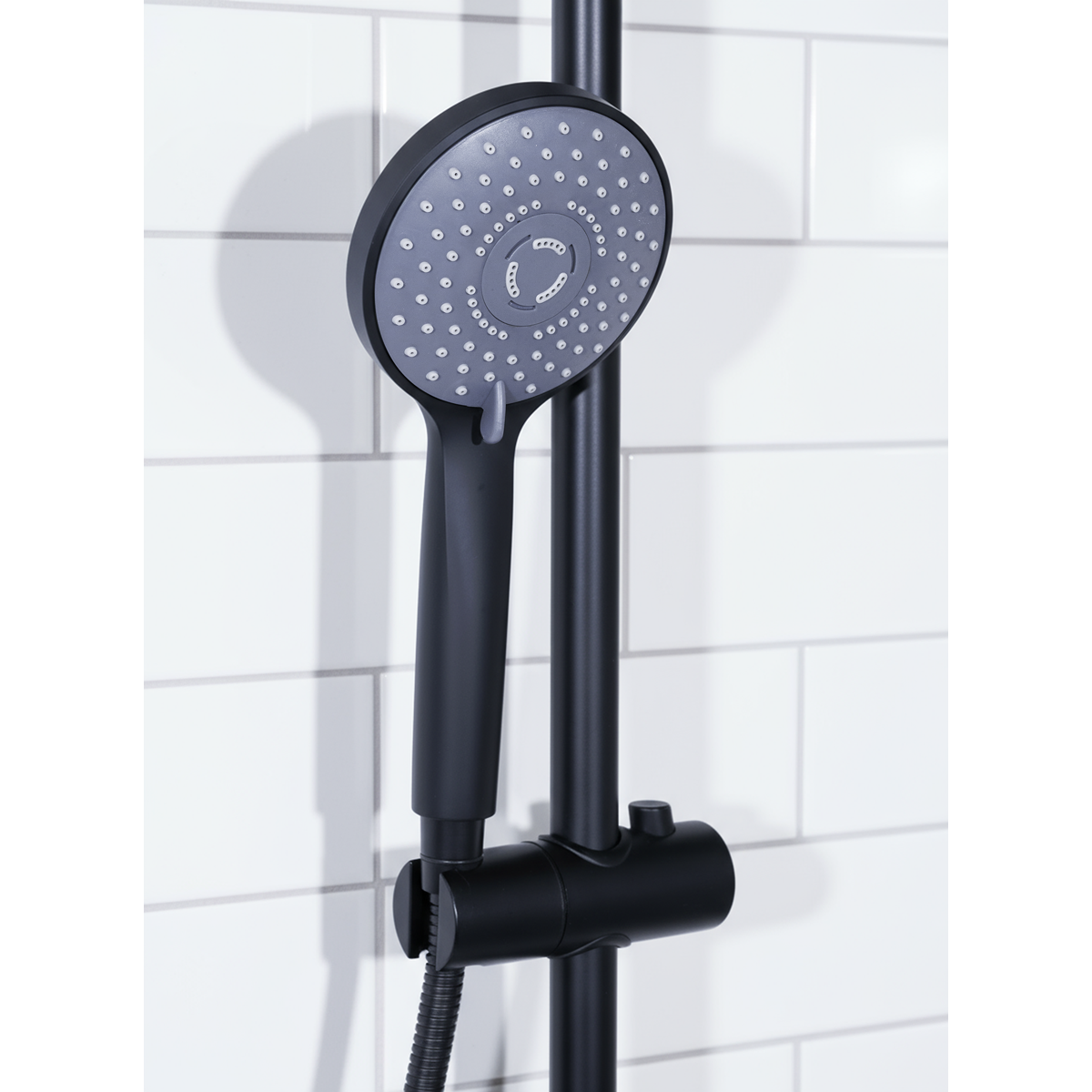 Thermostatic Shower Mixer Set, 20cm Round Head, Adjustable Rail - Black