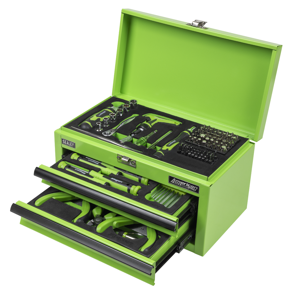 Siegen Mini Toolbox 2 Drawer with 111pc Tool Kit Green (S01346)