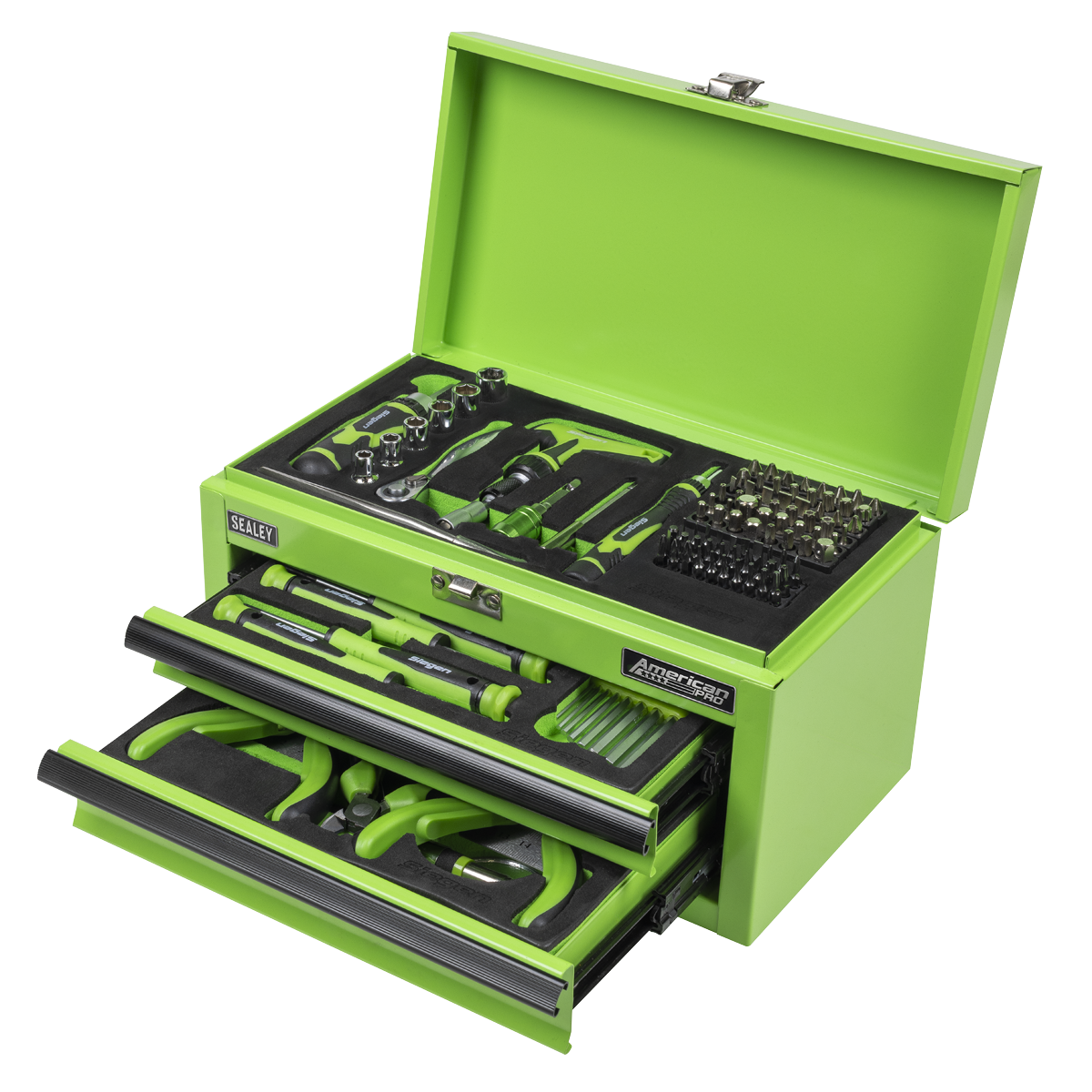 Siegen Mini Toolbox 2 Drawer with 111pc Tool Kit Green (S01346)