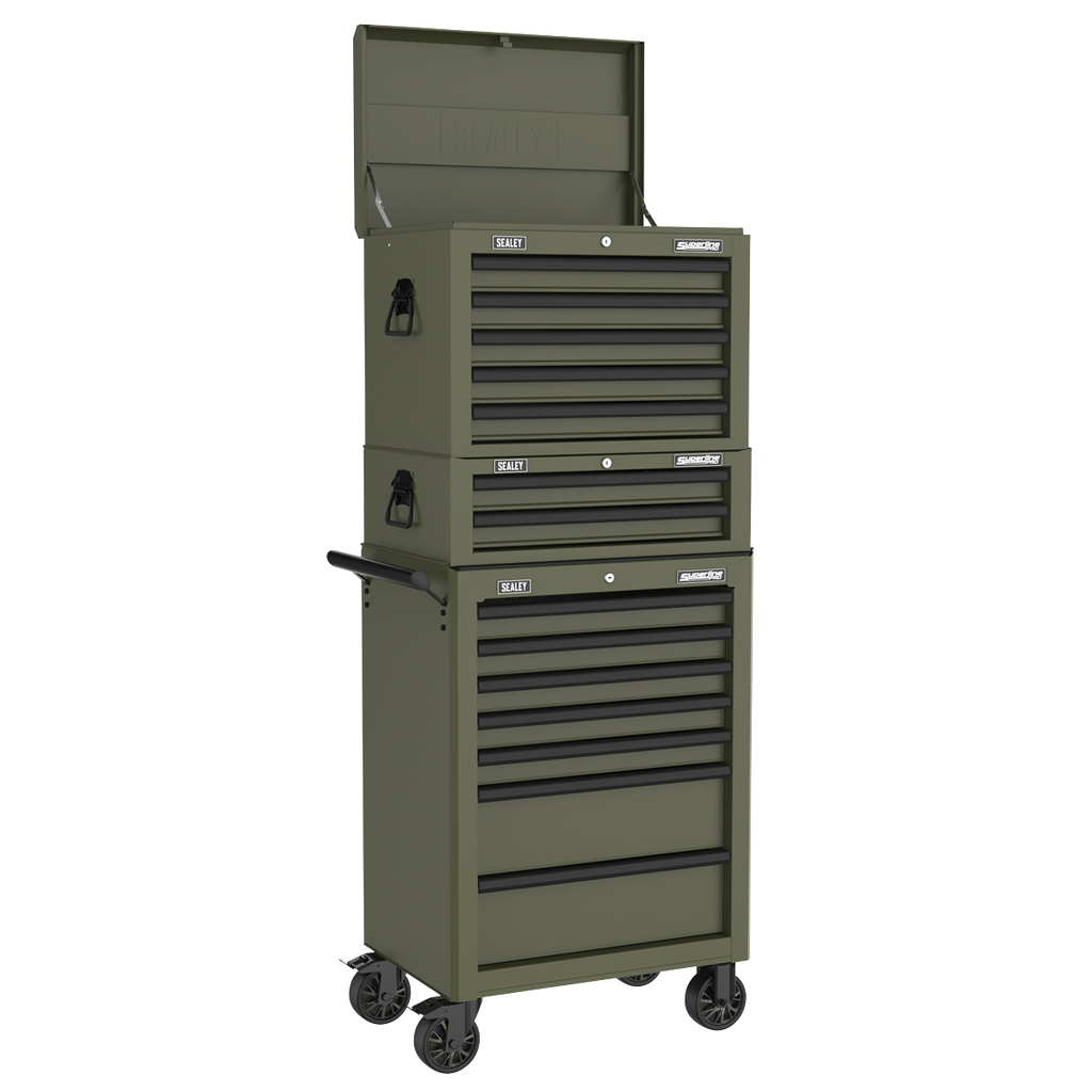 Superline PRO® Topchest, Mid-Box Tool Chest & Rollcab Combination 14 Drawer - Khaki