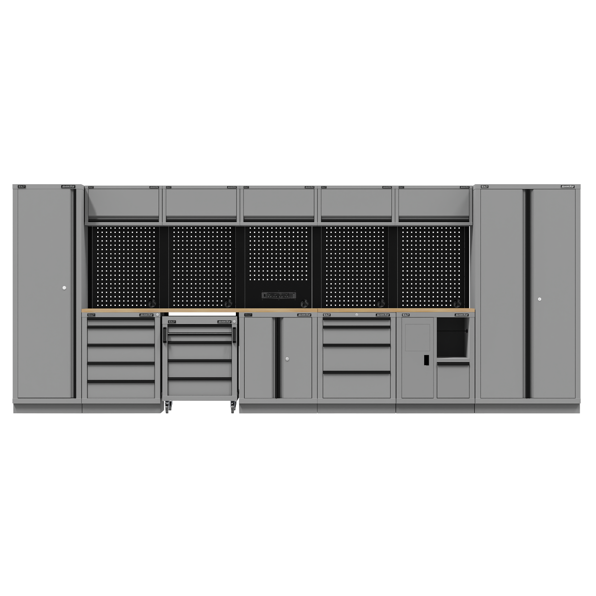 Superline PRO® Black Edition Storage System with Rubber Wood Worktop 4.92m (APMSBESTACK07W)