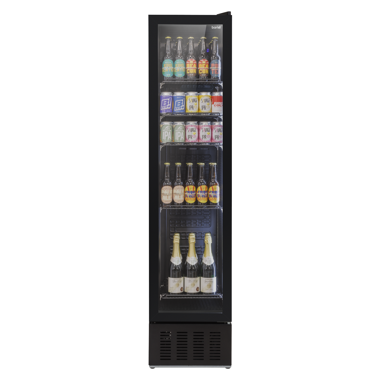 Baridi Tall Drinks Fridge with Digital Controls & Auto Defrost 160L Black (DH440)