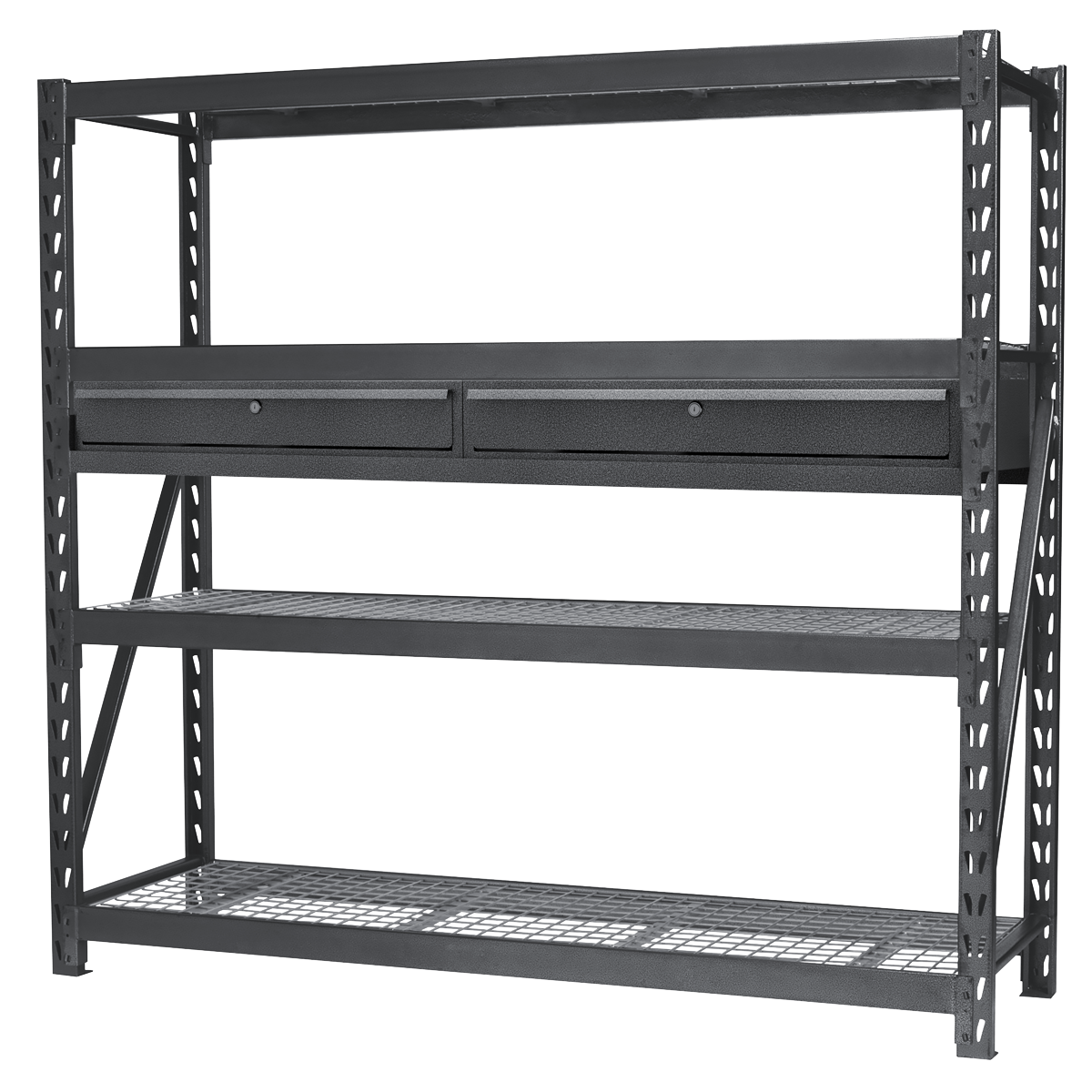 Heavy-Duty Racking Unit with 4 Mesh Shelves & Double Drawer 640kg Capacity Per Level
