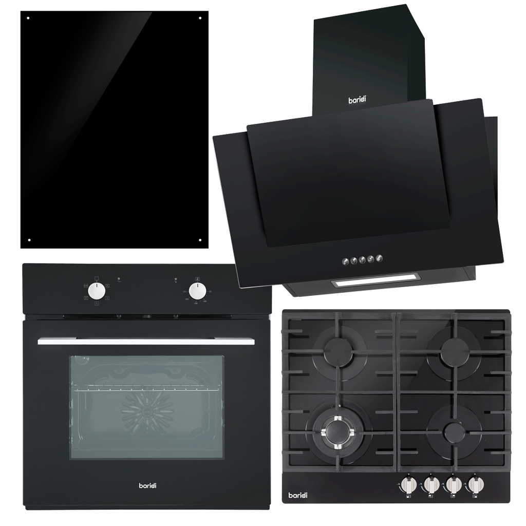 Baridi Angled Cooker Hood, Oven, Gas Hob & Splashback 60cm (DH391)