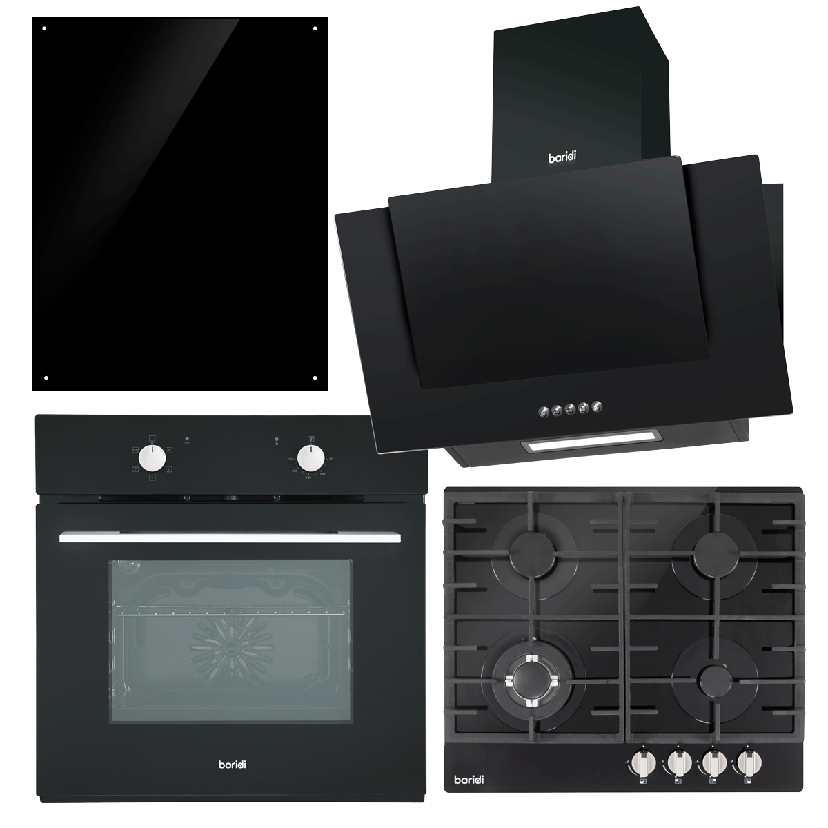 Baridi Angled Cooker Hood, Oven, Gas Hob & Splashback 60cm (DH391)