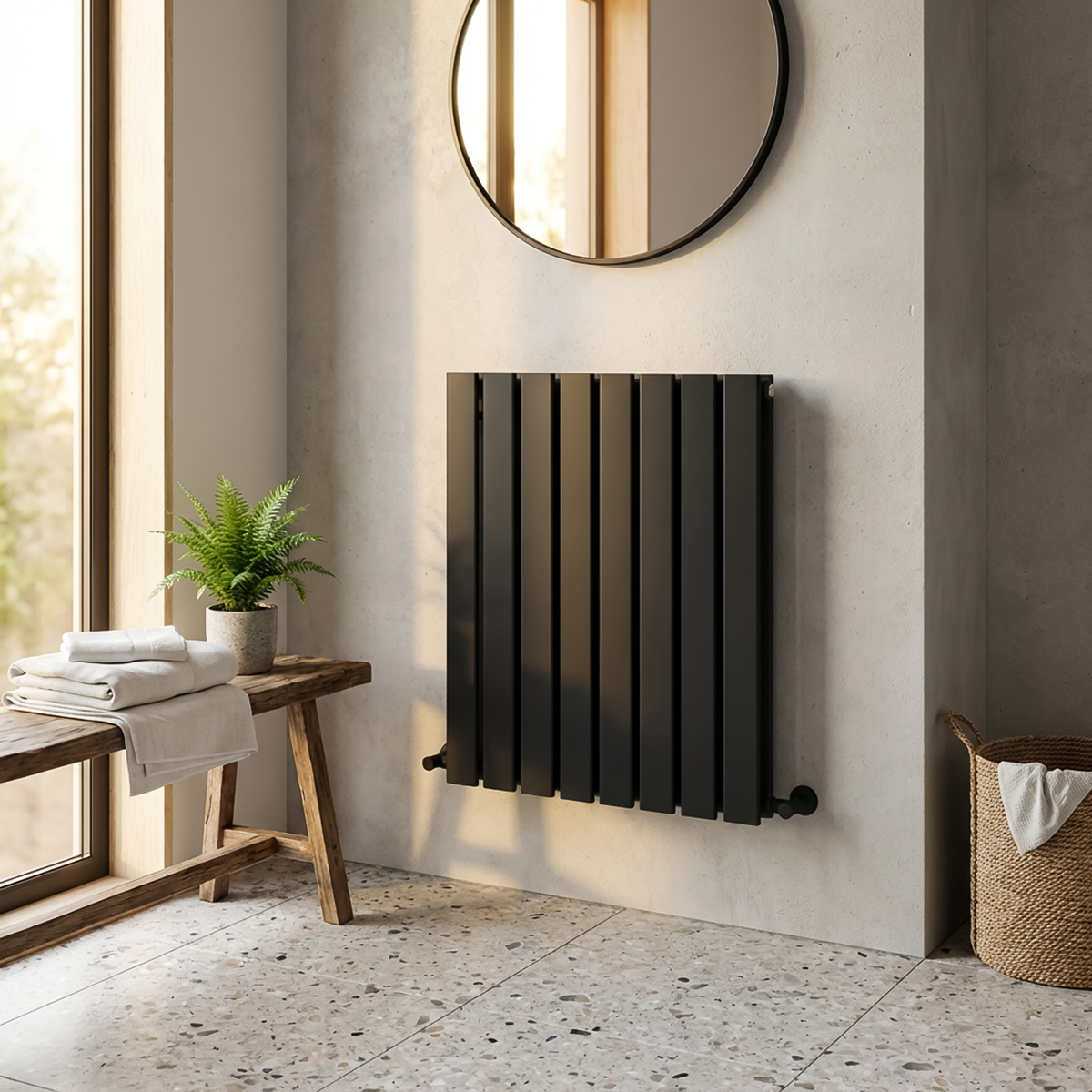 Baridi Horizontal Radiator Contemporary Double Flat Panel Design 600 x 560mm – Black