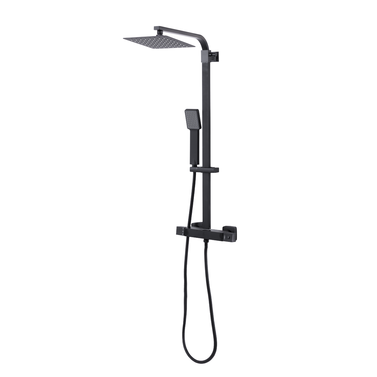 Thermostatic Shower Mixer Set, 20x20cm Square Head, Adjustable Rail - Black