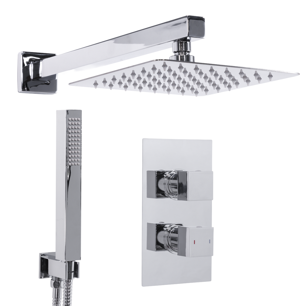 Concealed Thermostatic Shower Set 20 x 20cm Square Head & Hand Shower - Chrome