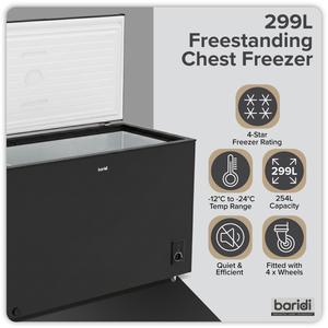 Baridi Freestanding Chest Freezer 299L Capacity - Black