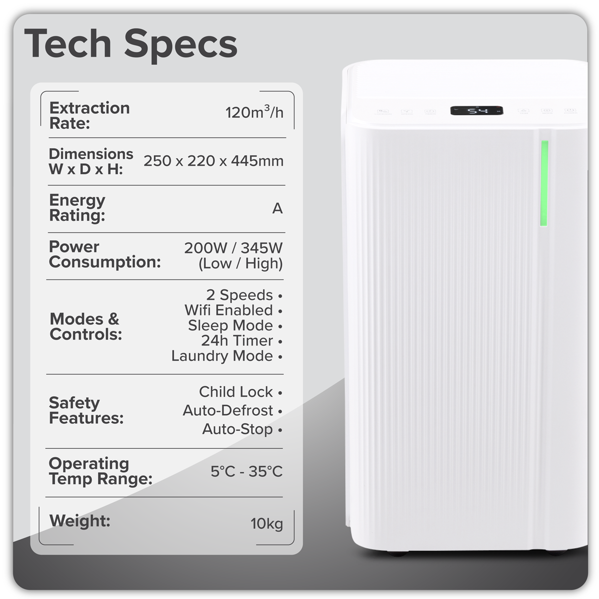 Baridi Dehumidifier with Digital Display & 24hr Timer 12L - White