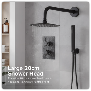 Concealed Thermostatic Shower Set, 20cm Round Head & Hand Shower - Black
