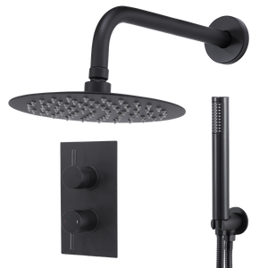 Concealed Thermostatic Shower Set, 20cm Round Head & Hand Shower - Black