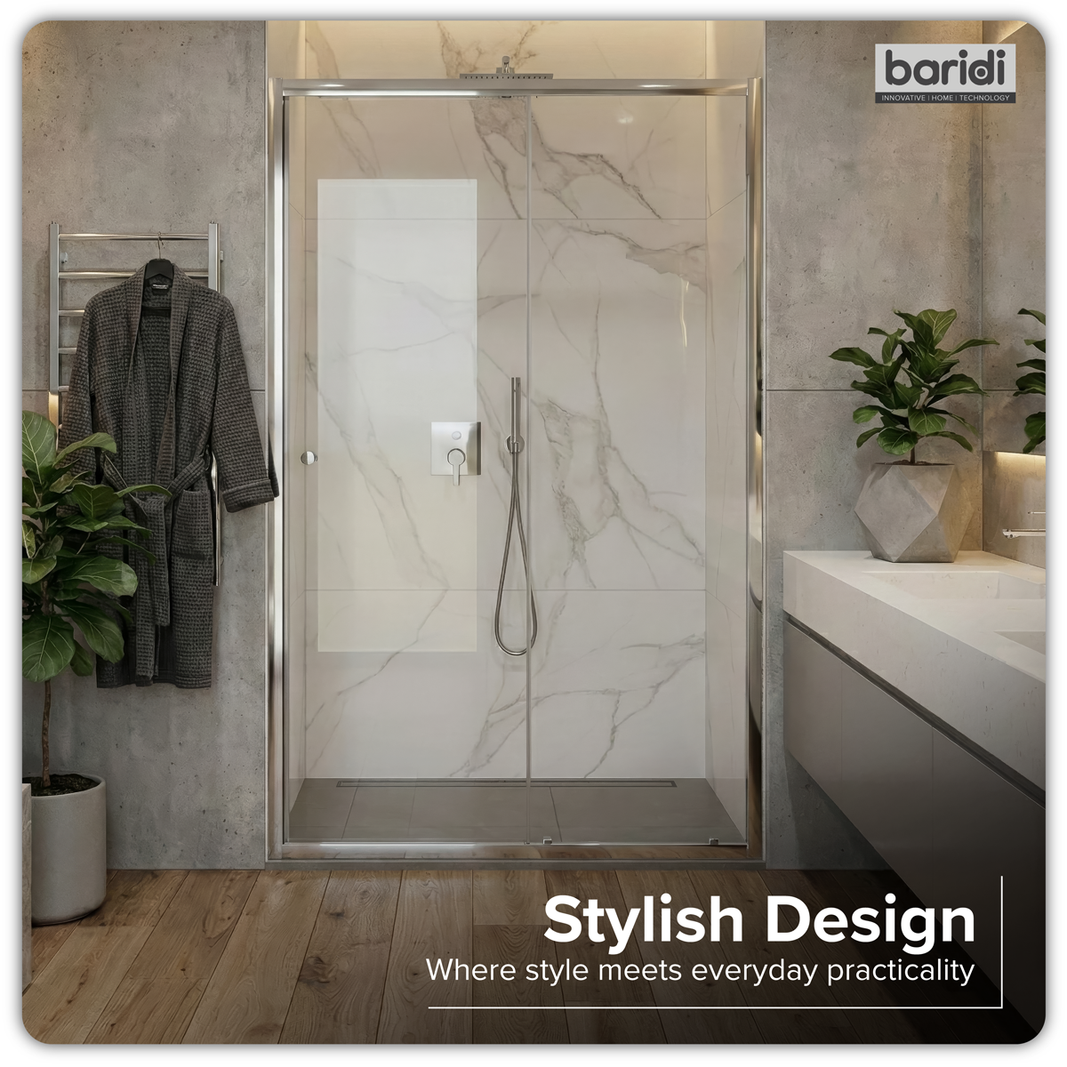 Sliding Shower Door 1200 x 1850mm, 6mm Tempered Glass, Reversible - Black