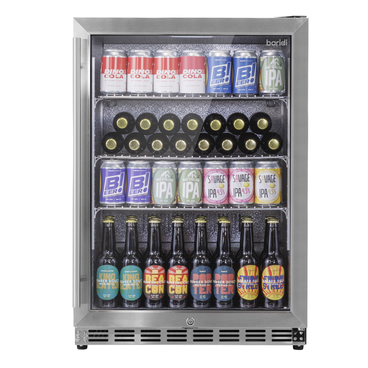 Baridi Outdoor Drinks Fridge with Triple Glazed Door & Lock 150L Stainless Steel (DH439)