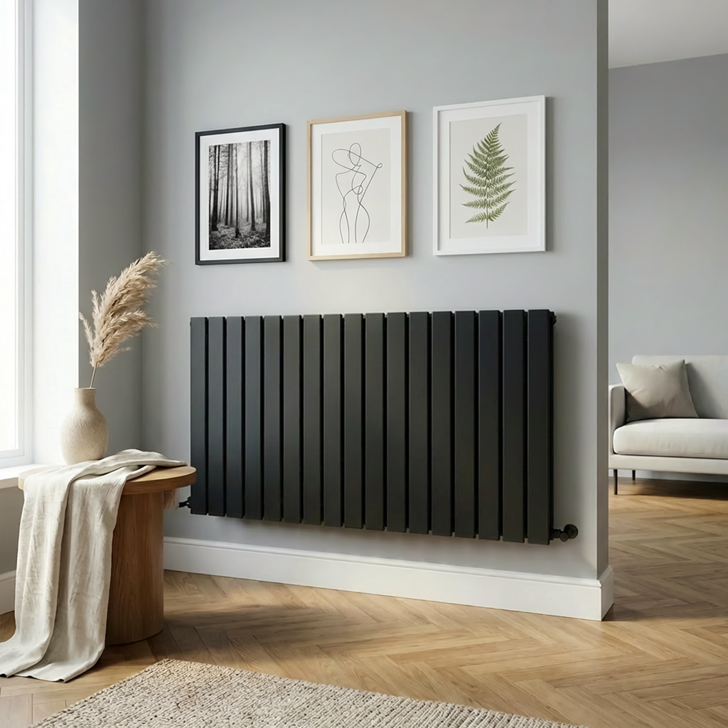 Baridi Horizontal Radiator Contemporary Double Flat Panel Design 600 x 1190mm – Black
