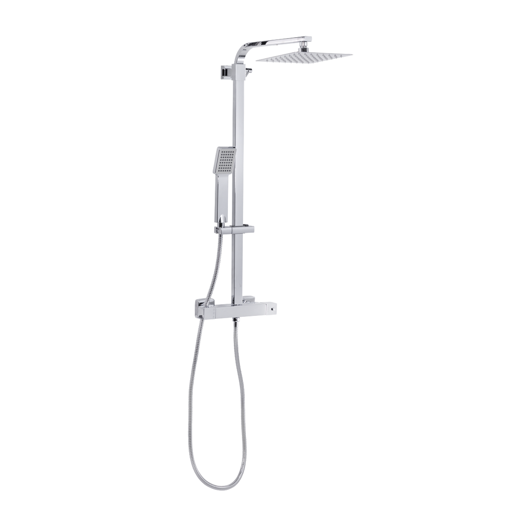 Thermostatic Shower Mixer Set, 20x20cm Square Head, Adjustable Rail - Chrome