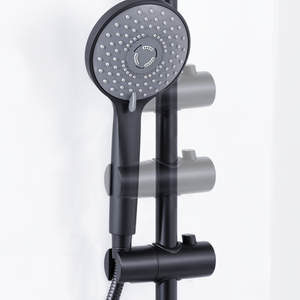 Thermostatic Shower Mixer Set, 20cm Round Head, Adjustable Rail - Black